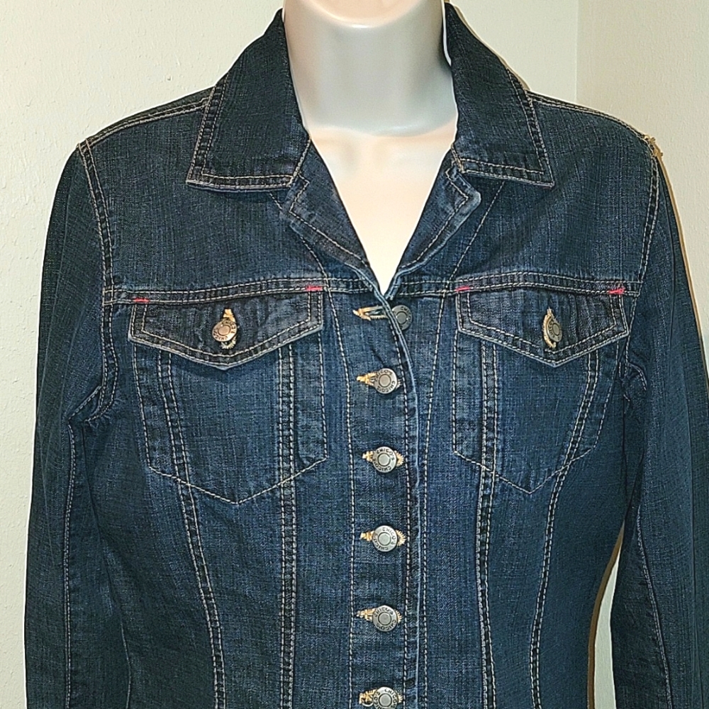 CHICO’S VINTAGE DENIM JACKET WITH THE AMERICAN FLAG ON THE BACK - Picture 5 of 14